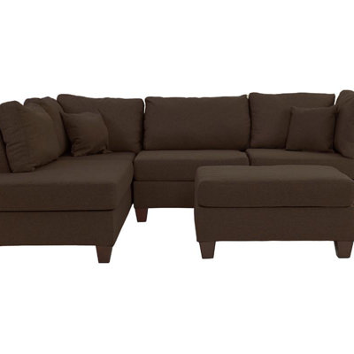 3Pcs Sectional Living Room Furniture Reversible Chaise Sofa And Ottoman Polyfiber Linen Like Fabric Cushion Couch