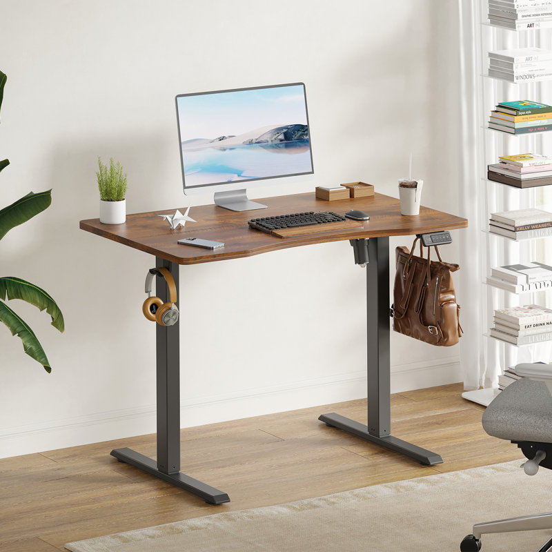 Dulane Adjustable Metal Base Standing Desk, Black/Rustic Brown