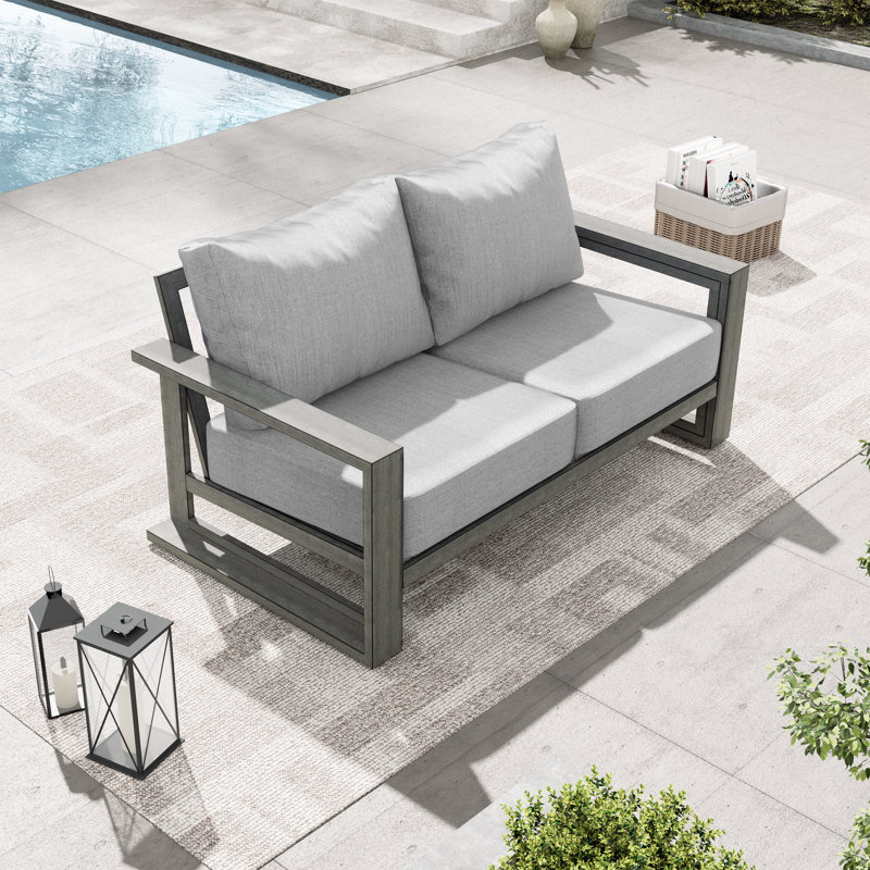 Causeuse d'extérieur en aluminium peint à la main avec coussins gris Adden, Gris
