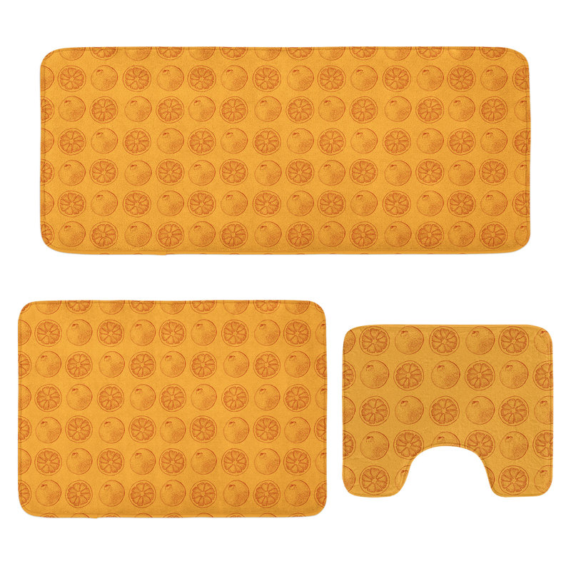  Ensemble de tapis de salle de bain orange 3 pièces en U et tapis rectangulaires orange pâle et paprika