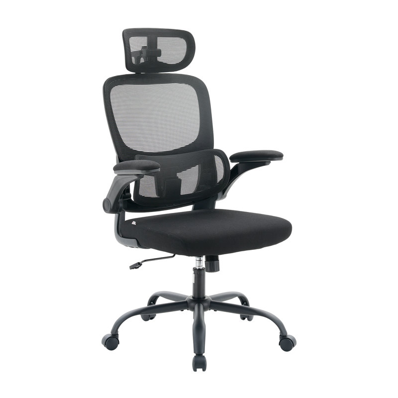 Chaise de bureau ergonomique avec soutien lombaire dynamique 3D, accoudoirs relevables, dossier respirant, assise à haut rebond, noire