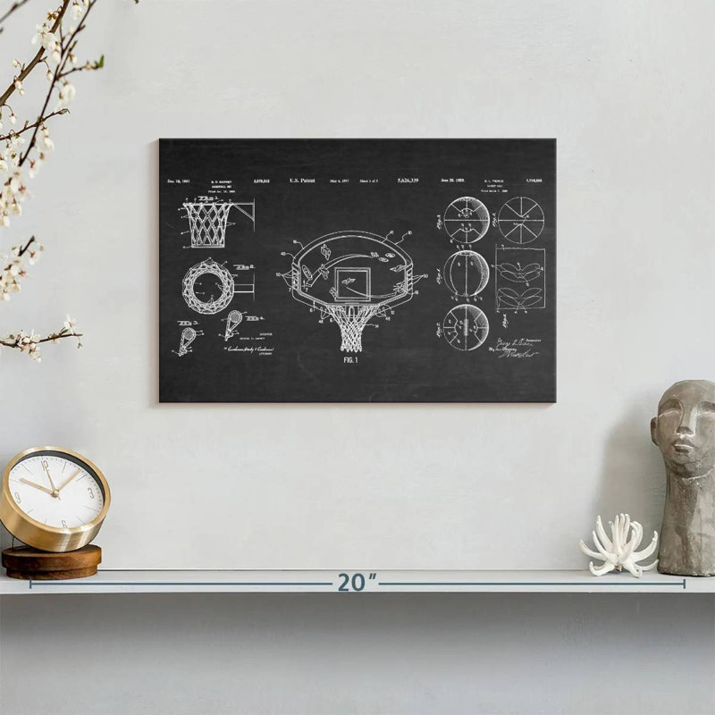 Basketball Patents, reproduction sur toile, L 8 po x H 12 po