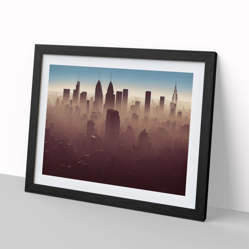 XH1022-6146X Modern New York Skyline - Single Picture Frame Print, Black, 34cm H x 46cm W x 2cm D