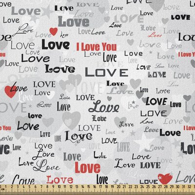 Valentines Fabric By The Yard, Different I Love You Words On Grey Backdrop With Hearts -  East Urban Home, E64A3576B9B547A2AD6D18ED56DA3E34