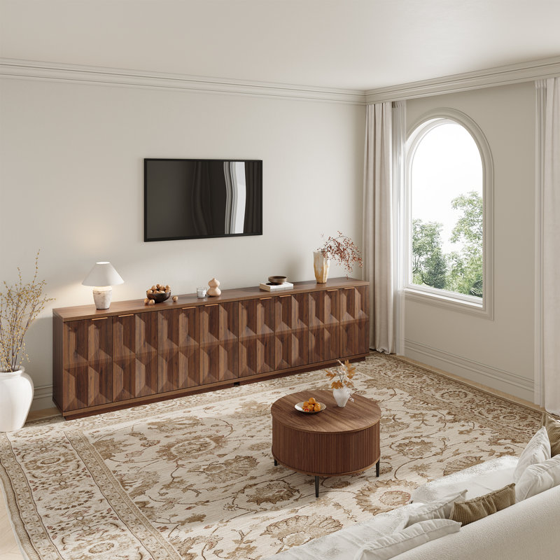 Designer Modern Textured 59'' Three-dimensional Relief Sideboard（set Of 2）, Walnut