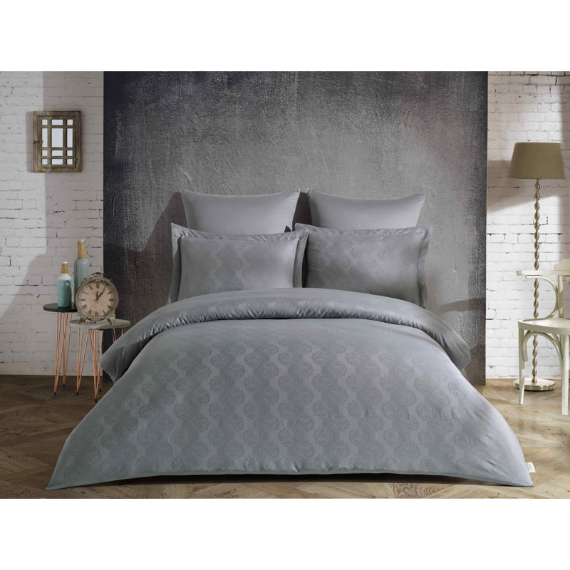 Ensemble de housse de couette 100% coton 4 pièces Abernathy, Gris