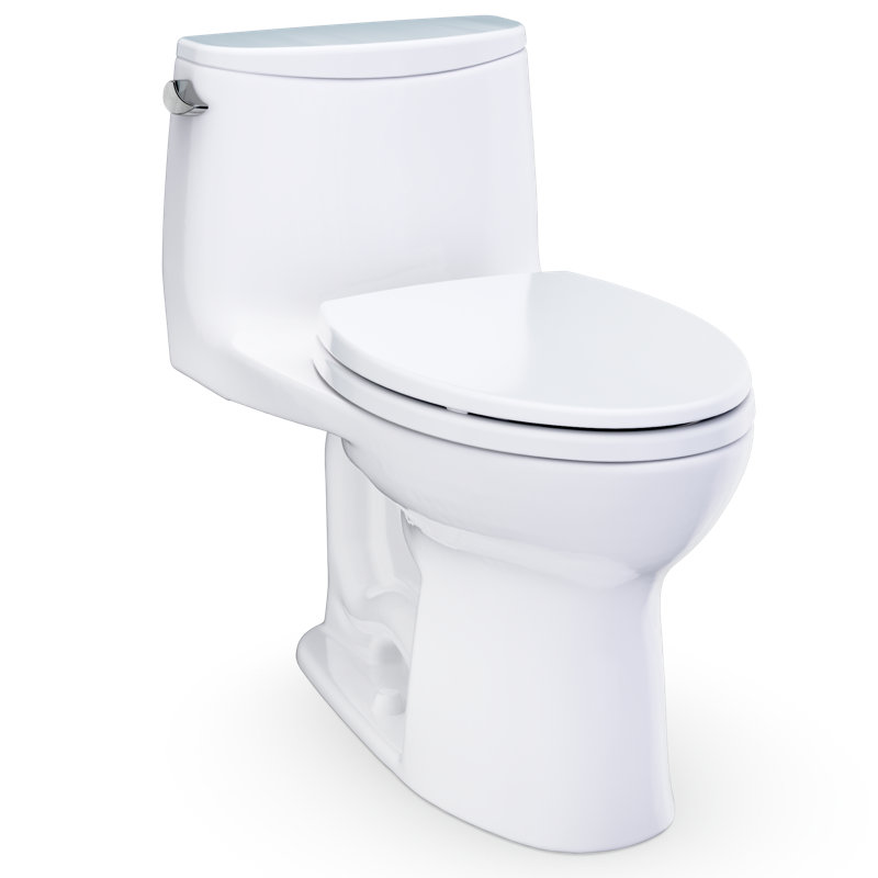 TOTO Ultramax One-Piece Elongated 1.6 GPF Universal Height Toilet with CEFIONTECT and SS114 SoftClose Seat, Cotton White - MS608114CSFG#01