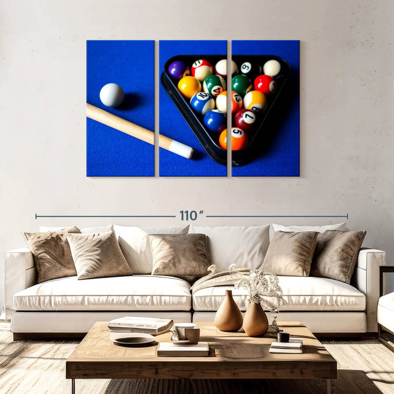 Senne Billiard Balls On Blue Table, 48" H x 74" W