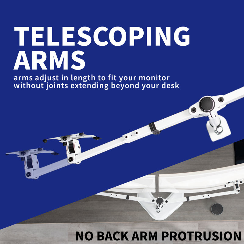 White Steel Dual Monitor Freestanding Desk Stand with Telescoping Arms