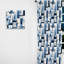 Harmonie de blocs géométriques blancs et bleus - Rideau abstrait - Velours obscurcissant - 1 panneau-107562867