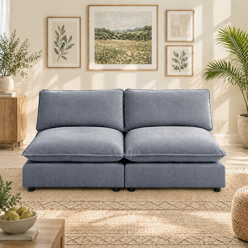 Canapé modulaire sans accoudoirs 2 pièces 67 po, Bleu gris