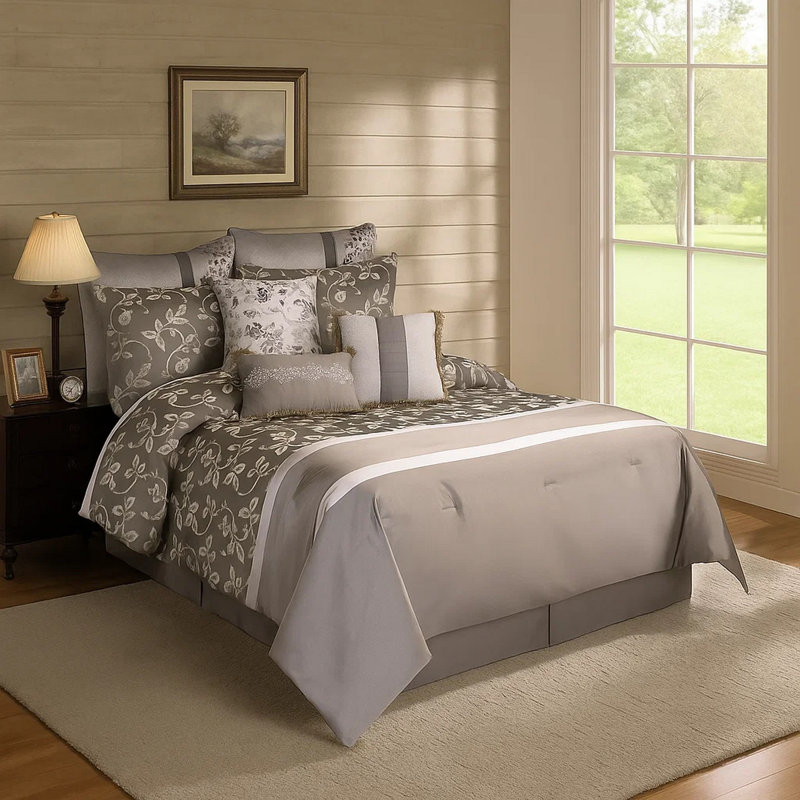  Ensemble d'édredon en microfibre gris platine, Édredon pour très grand lit + 9 pièces supplém