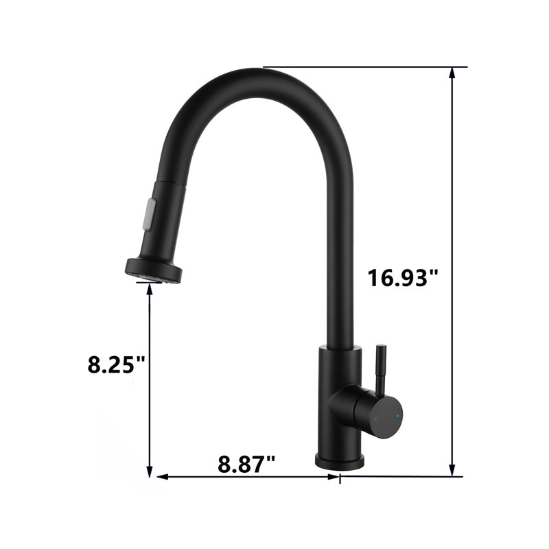 Robinet de cuisine rétractable à un trou et à poignée simple Topcraft, Noir mat