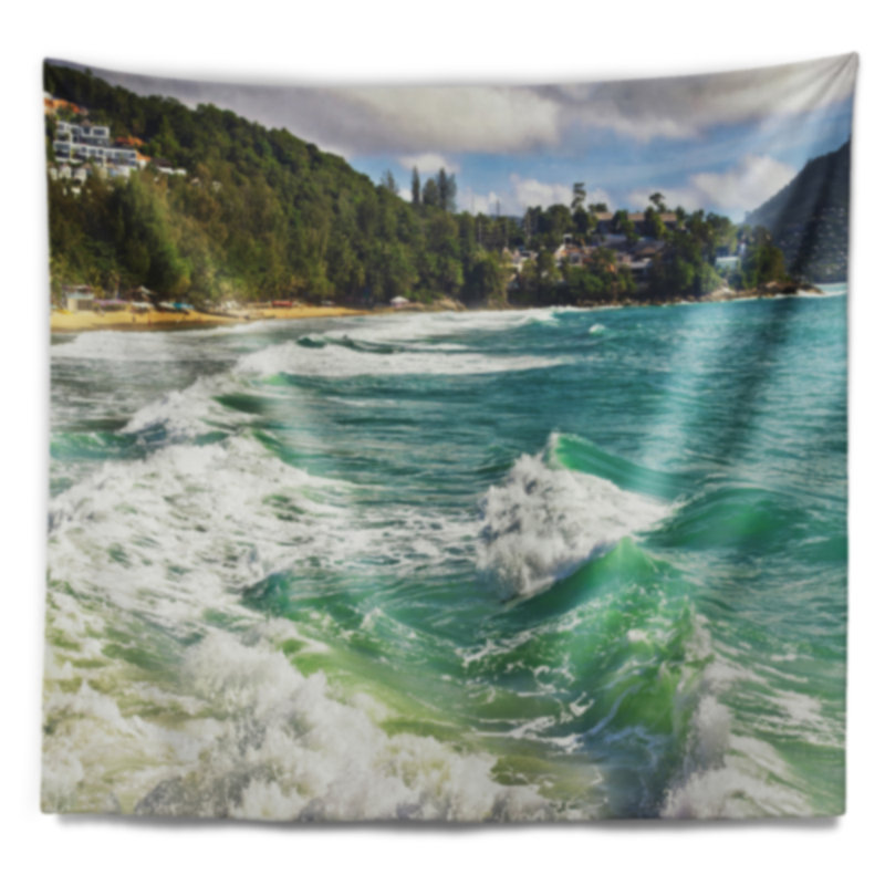 Tapisserie d’eau de plage tropicale exotique, H 68 po x l 80 po