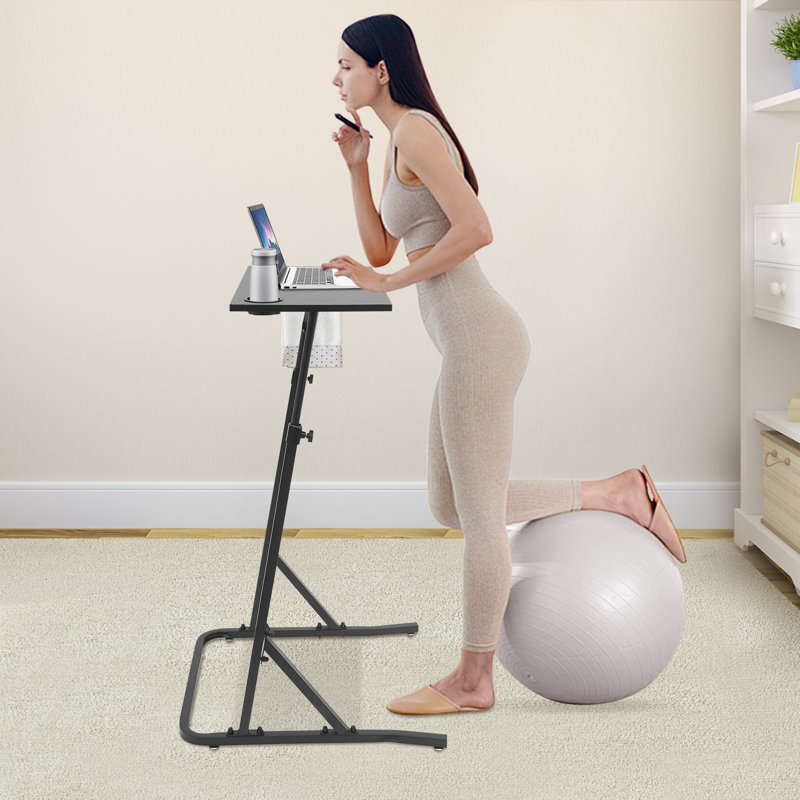 41.54-60.24in Adjustable Height Bike Trainer Desk, Freestanding Treadmill Laptop Workstation with Tablet Slot & Cup Holder,