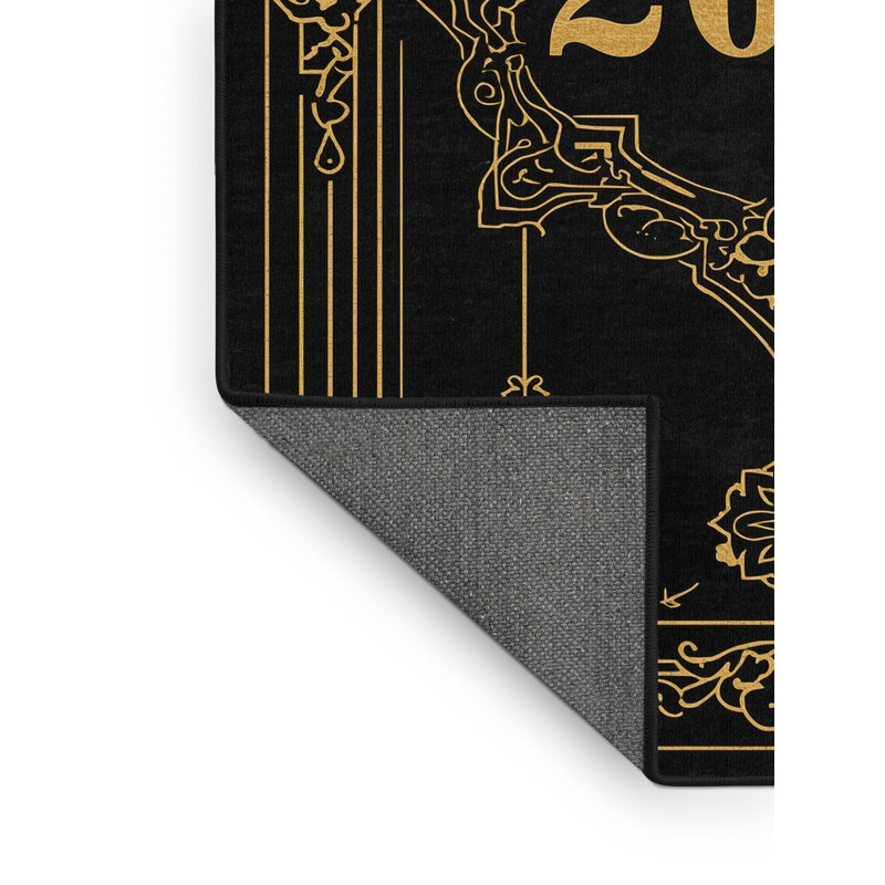 Soft Plush Escoto New Years Modern & Contemporary Abstract Area Rug in Black – Black Binding, 2x3