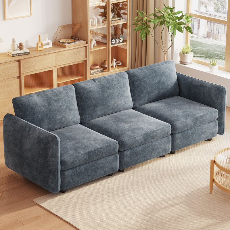 92.5" 3-Seater Convertible Sofa, Blue-Grey, Living Room, 3, 32.87" H x 92.51" W x 30.31" D