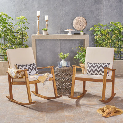 Outdoor Cherell Rocking Solid Wood Chair with Cushions by Gracie Oaks
