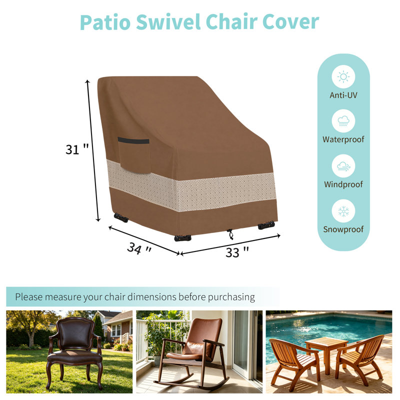 Housse imperméable pour chaise d'extérieur imperméable, H 31 po x l 33 po x P 34 po 