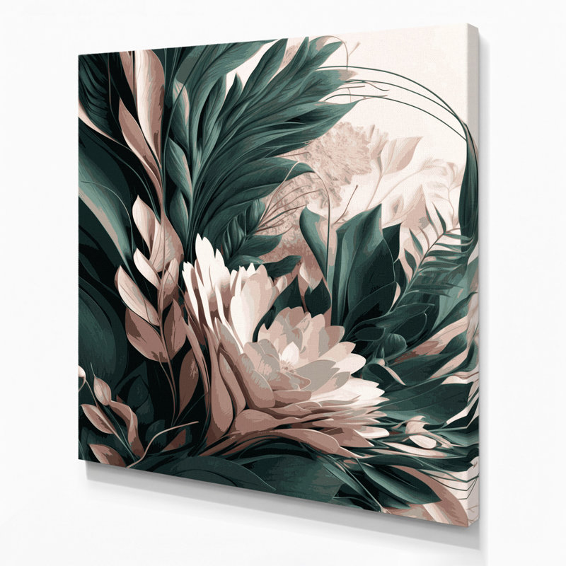 "Abstract Florals" 28, art mural sur toile verte, H 12 po x l 12 po