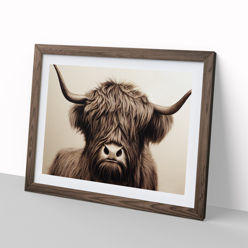 Highland Cow View Vol.1 - Framed Print, 46cm H x 64cm W x 2cm D, Walnut