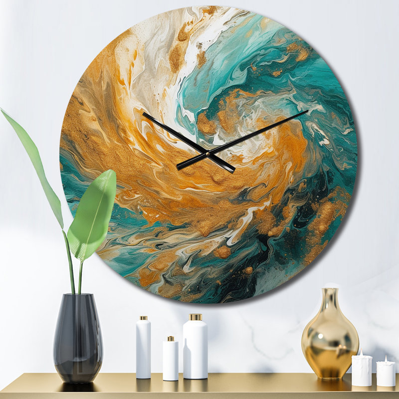 Horloge murale en or Golden Spiral Waves, Petit
