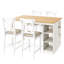 Ensemble de table de salle à manger à hauteur de comptoir en bois massif avec tablettes de rangement à 3 niveaux, chaises de salle à manger rembourrées pour 4, 5 pièces-1287843015-1287843013
