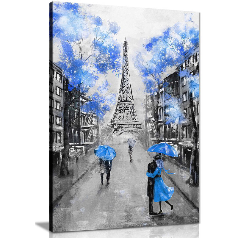 Black & White Paris Painting - Wrapped Canvas Print, Blue, 61cm H x 41cm W
