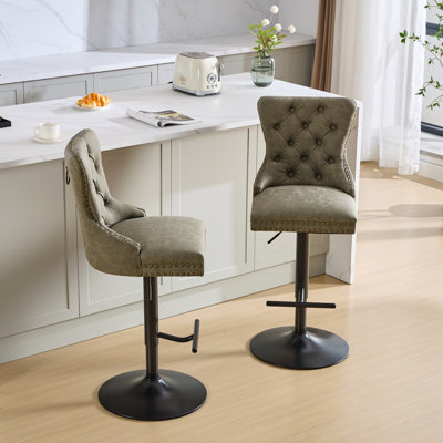 360 tabourets de bar pivotants en cuir PU, hauteur réglable et confort pour la cuisine de pub olive, 2 chaises confortables avec siège, 2
