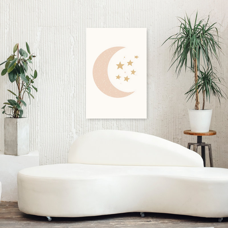 Golden Moon And Stars Abstract Dreamy Minimalist Landscape Nature Wall Art Print by Mathieu - Wrapped Canvas Print