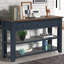 Console en bois de pin massif 48 po, table d'appoint moderne avec 3 tiroirs de rangement et 2 tablettes. Facile à assembler (bleu marine + plateau brun)