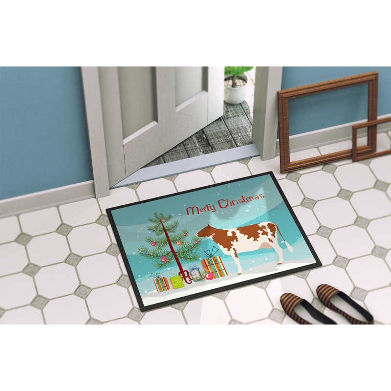 Tapis d’extérieur antidérapant de noël ayrshire cow Alaina, Rectangle 1 pi 6 po x 2 pi 3 po