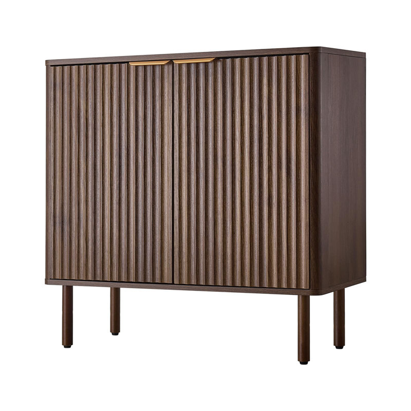 31.5" Wide Fluted Sideboard Buffet Cabinet With Adjustable Shelves, Modern Coffee Bar Station - Walnut, Walnut