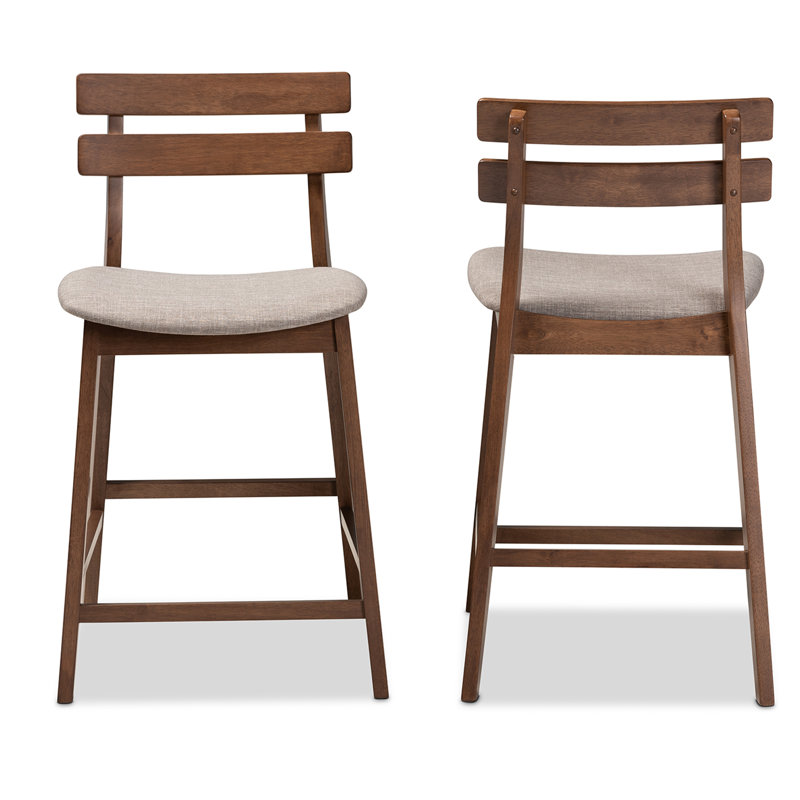 Upholstered Counter Stool with Solid Wood Frame, Light Grey