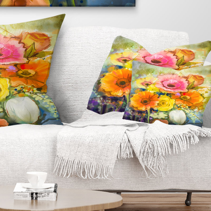 Coussin White Gerbera - rose et tulipes - imprimé floral, 12 po x 20 po, Rectangle