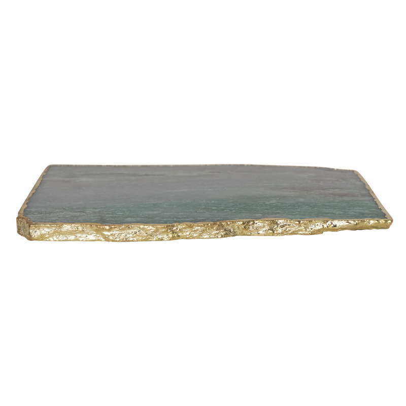 Rectangle Agate Slab Tray With Gold Electroplated Edge