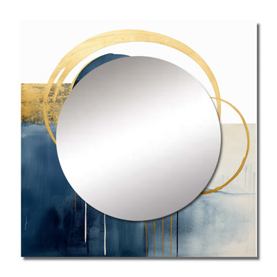 Moon Bliss On Delft Blue Sky Mid-Century IV - Transitional Square Mirror For Wall Art Decor