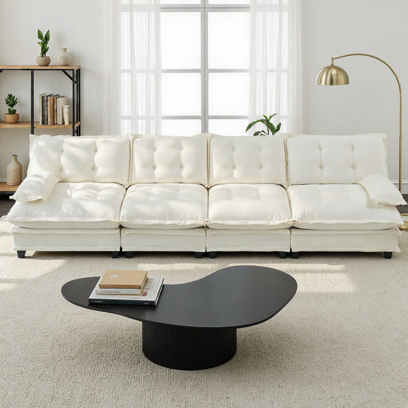 Canapé modulaire de 138 po à 4 places Cloud, canapé modulaire moderne à assise profonde, tissu chenille doux et respirant avec coussins en treillis, canapé de salon à assemblage facile
