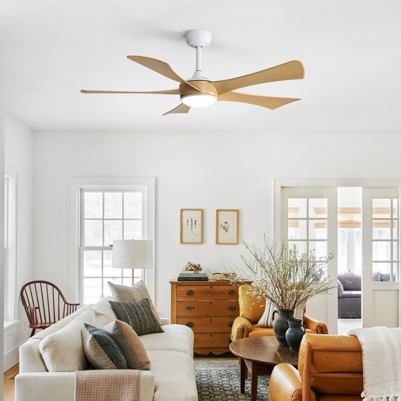Damecia 52'' 5-Blade Indoor Led Ceiling Fan Light With Remote Control and LED Light, Yellow