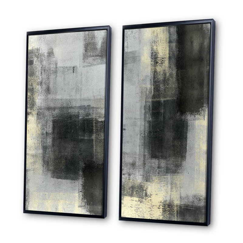 «Gray and Beige Modern Art», ensemble de 2 peintures sur toiles, H 20 po x l 24 po x P 1 po, Cadre flottant noir