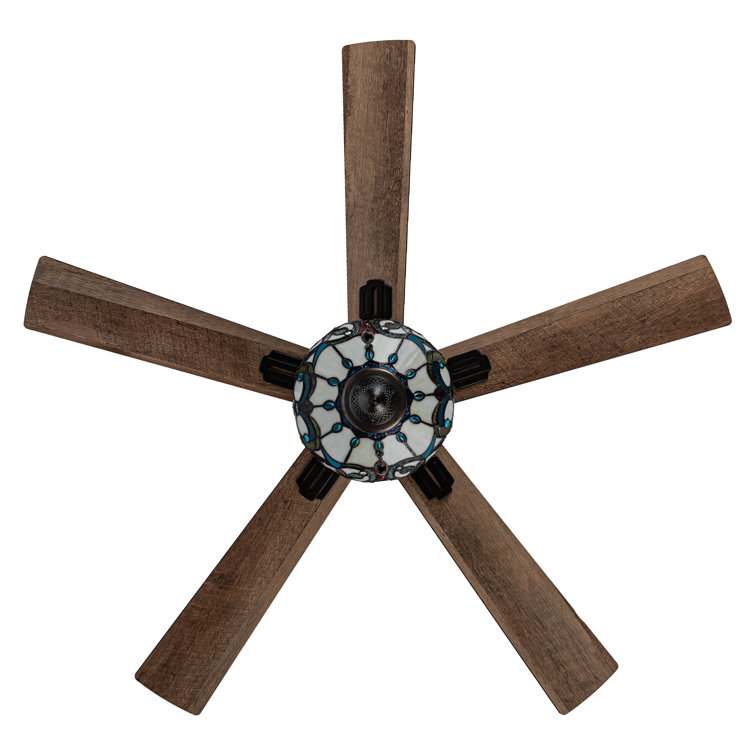 52"W Khat 5-Blade Remote-Controlled Stained Glass Ceiling Fan