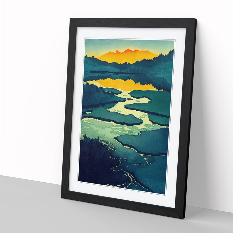 Watercolour Lake Vol.3 - Single Picture Frame Print, Black, 46cm H x 34cm W x 2cm D