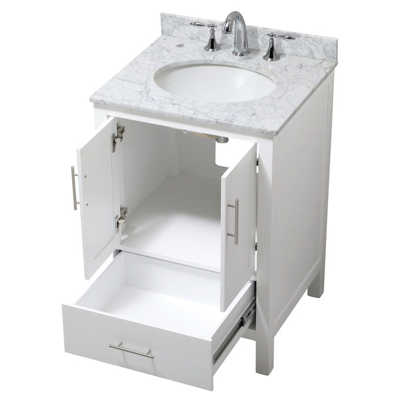 Ensemble de meuble-lavabo simple 24 po Gilley, Blanc, Blanc de Carrare