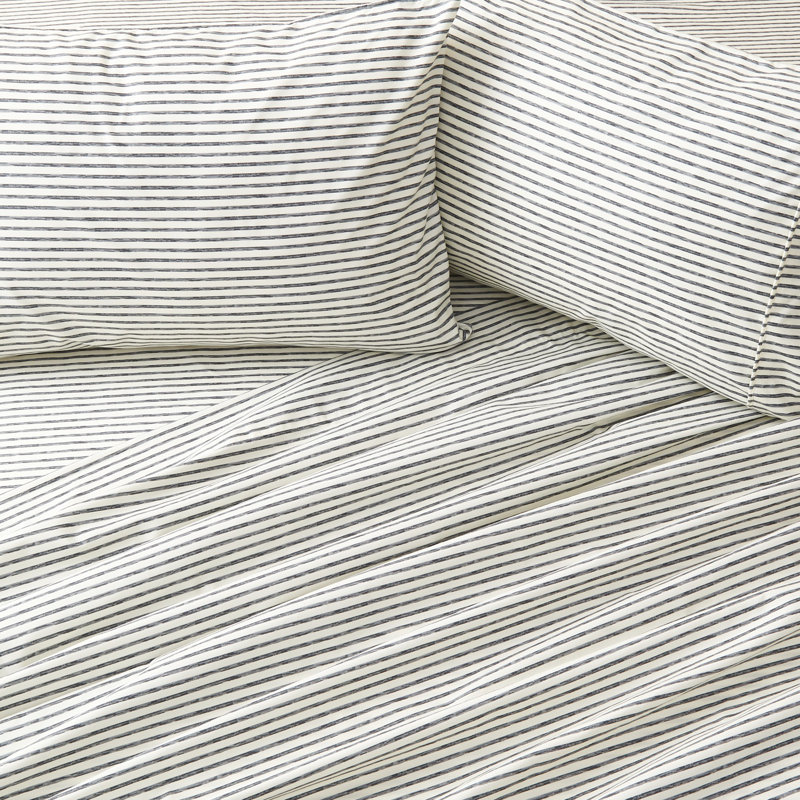 Queen Size Dark Grey Striped Microfiber Sheet Set