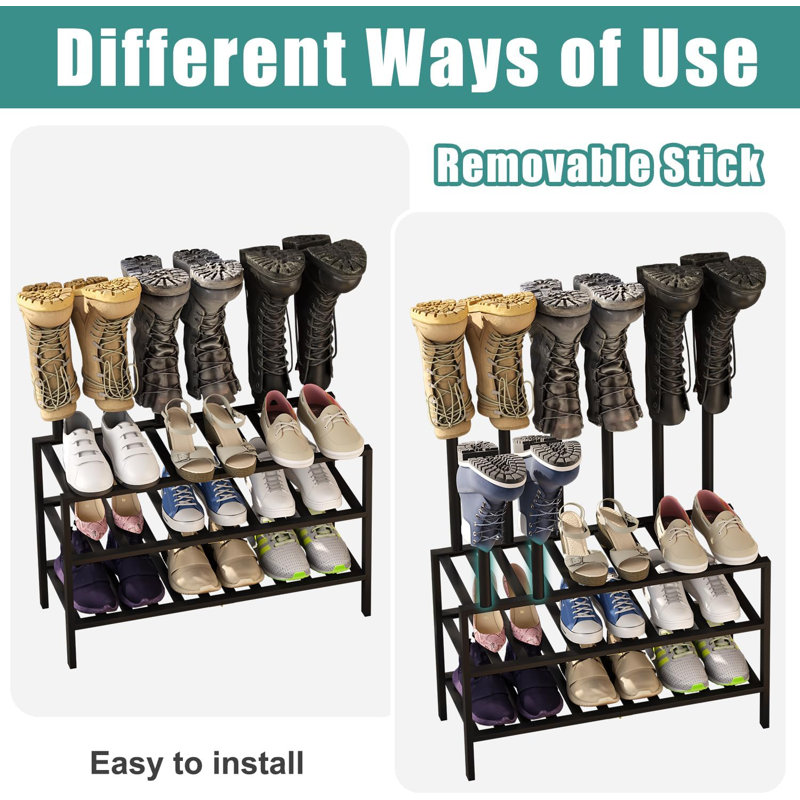 Black Boot Rack Organizer Bamboo Shoe Shelf 