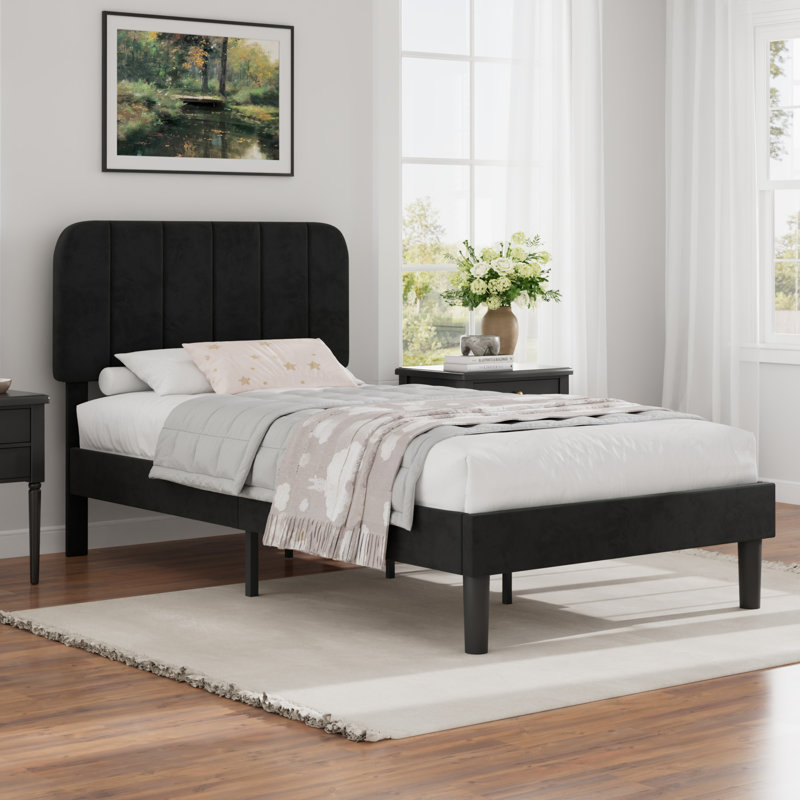 Lit plateforme rembourré en velours amélioré avec tête de lit réglable, conception renforcée et silencieuse, aucun sommier tapissier requis, support de lattes en bois robuste, assemblage facile