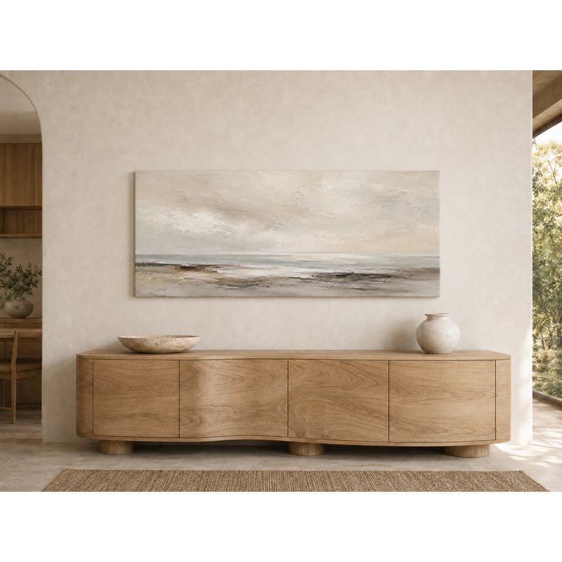 Iraima de paysage côtier brumeux beige et gris, L 48 po x H 24 po x P 1,5 po