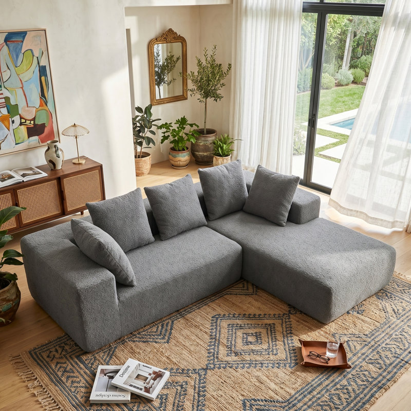 Canapé modulaire en forme de L de 96,46 po de largeur, sans nuage et non requis, Gris foncé