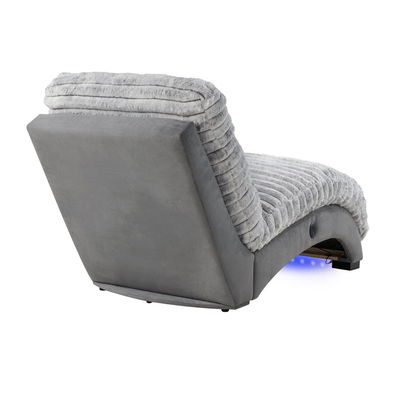 Chaise longue rembourrée avec port USB, Tissu nickel