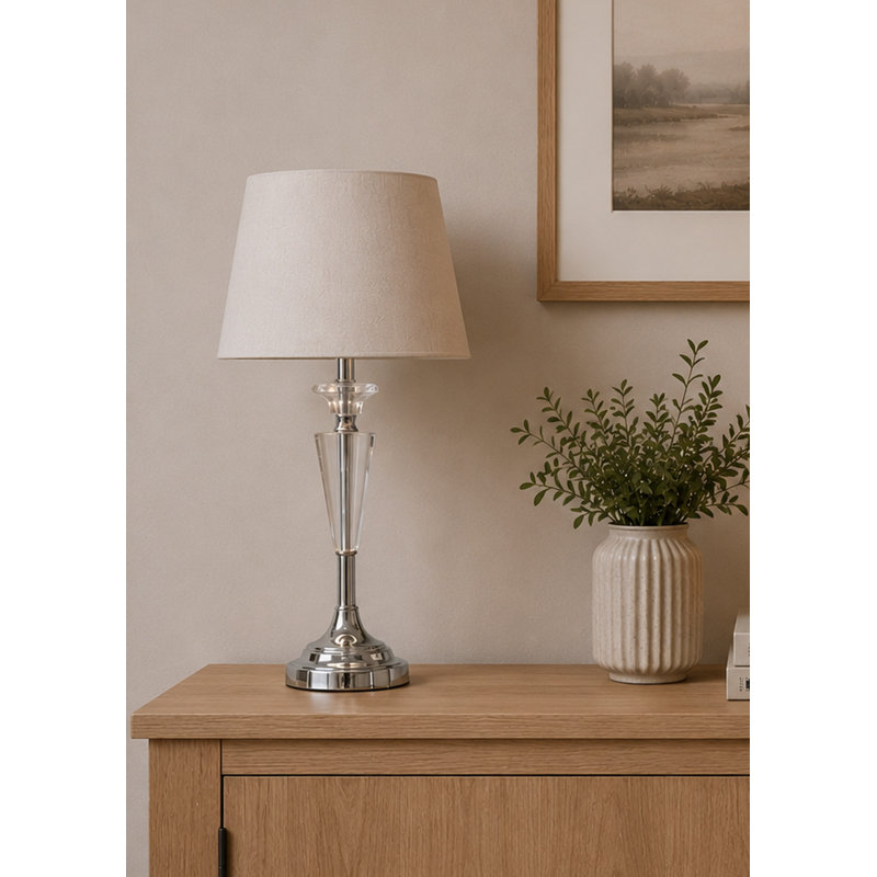 Wauregan 55cm Crystal Glass Chrome Table Lamp, Beige